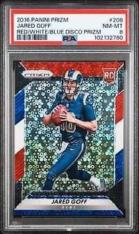 2016 Panini Prizm 208 Jared Goff Red/white/blue Disco Prizm PSA 8