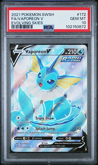 2021 Pokemon Sword & Shield Evolving Skies 172 Full Art/vaporeon V PSA