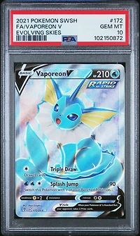 2021 Pokemon Sword & Shield Evolving Skies 172 Full Art/vaporeon V PSA