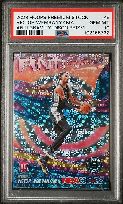 2023 Panini Hoops Premium Stock Anti Gravity 5 Victor Wembanyama Disco Prizm PSA 10