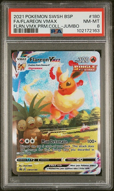 2021 Pokemon Swsh Black Star Promo 180 Full Art/flareon Vmax Flareon Vmax Premium Collection-jumbo PSA 8