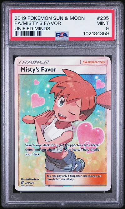 2019 Pokemon Sun & Moon Unified Minds 235 Full Art/misty's Favor PSA
