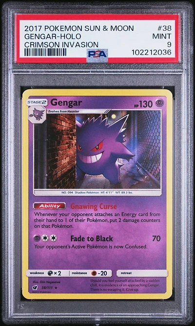2017 Pokemon Sun & Moon Crimson Invasion 38 Gengar-holo PSA 9
