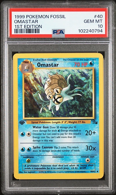 1999 Pokemon Fossil 40 Omastar 1st Edition PSA