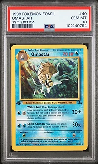 1999 Pokemon Fossil 40 Omastar 1st Edition PSA