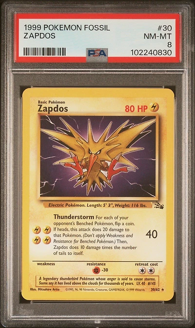 1999 Pokemon Fossil Zapdos PSA