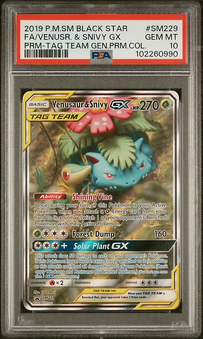 2019 Pokemon Sm Black Star Promo Sm229 Full Art/venusaur & Snivy Gx Tag Team Generations Premium Collection PSA
