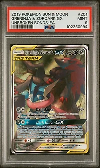 2019 Pokemon Sun & Moon Unbroken Bonds Full Art/greninja & Zoroark Gx PSA
