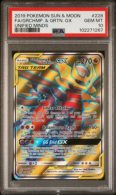 2019 Pokemon Sun & Moon Unified Minds 228 Full Art/garchomp & Giratina Gx PSA