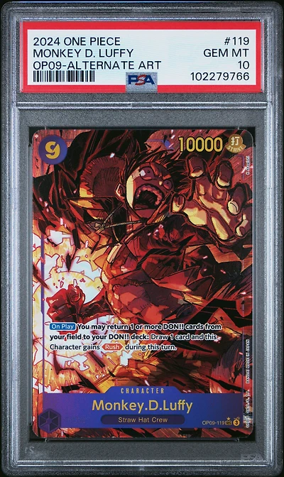 2024 One Piece Op09-emperors In The New World 119 Monkey D. Luffy Alternate Art PSA 10