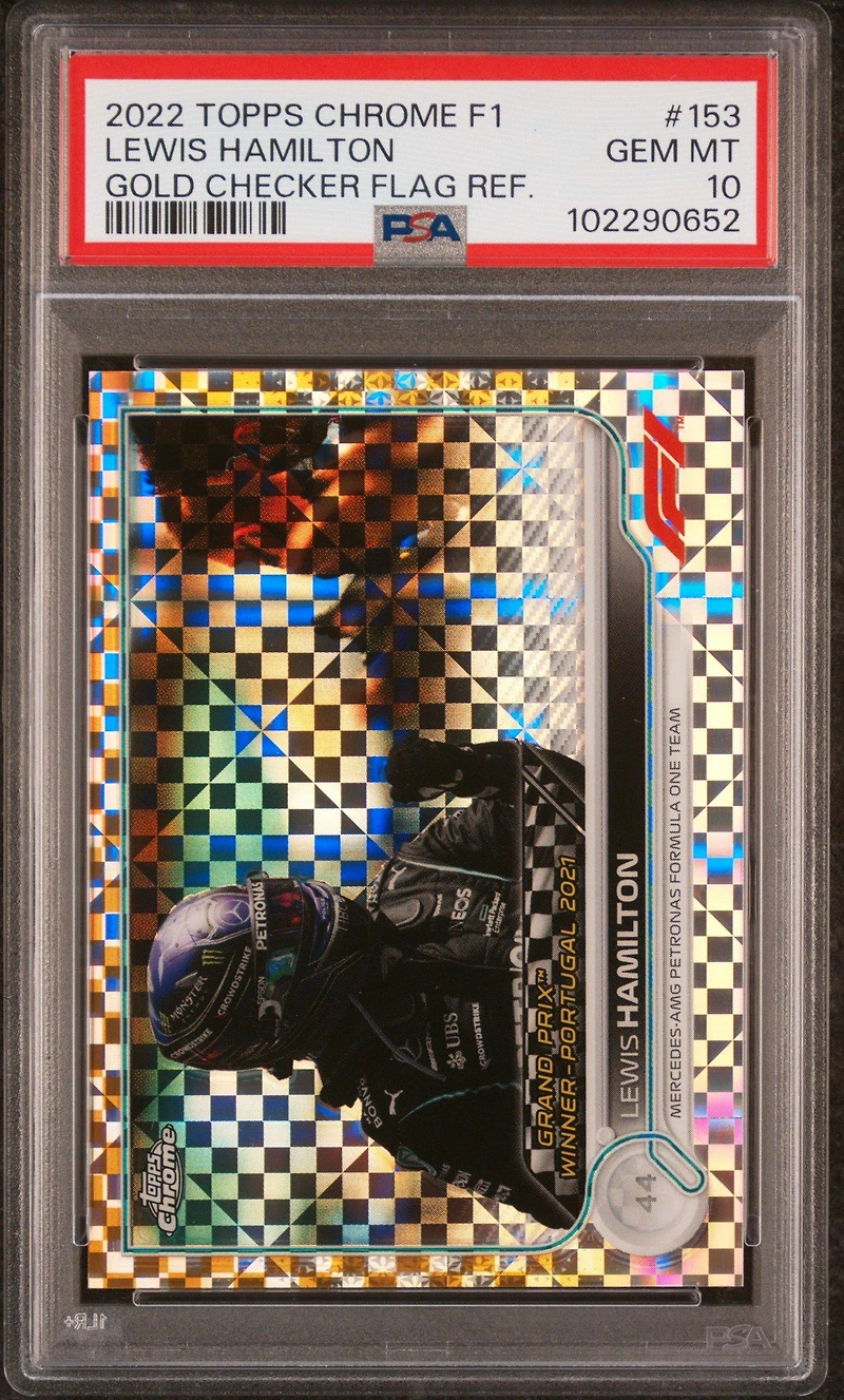 2022 Topps Chrome Formula 1 153 Lewis Hamilton Gold Checker Flag Refractor PSA 10