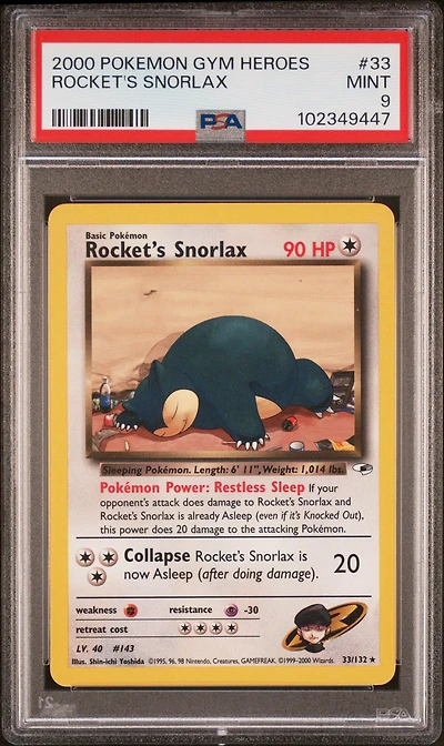 2000 Pokemon Gym Heroes 33 Rocket's Snorlax PSA