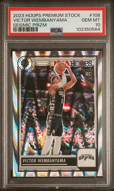 2023 Panini Hoops Premium Stock 108 Victor Wembanyama Seismic Prizm PSA 10