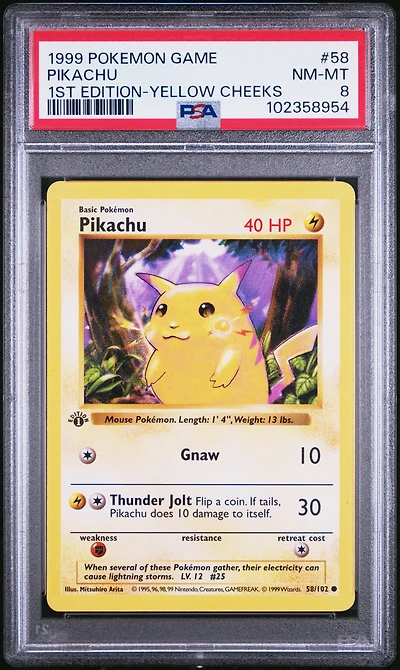 1999 Pokemon Game 58 Pikachu 1st Edition-yellow Cheeks PSA