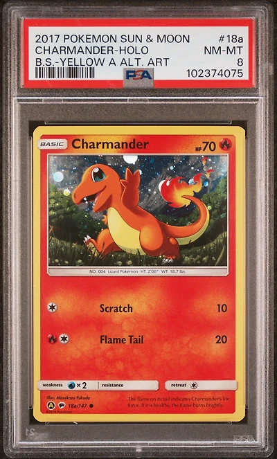 2017 Pokemon Sun & Moon Burning Shadows 18a Charmander-holo Yellow A Alternate Art Charmander Sidekick Coll. PSA