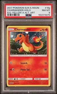 2017 Pokemon Sun & Moon Burning Shadows 18a Charmander-holo Yellow A Alternate Art Charmander Sidekick Coll. PSA