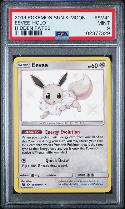 2019 Pokemon Sun & Moon Hidden Fates Sv41 Eevee-holo PSA