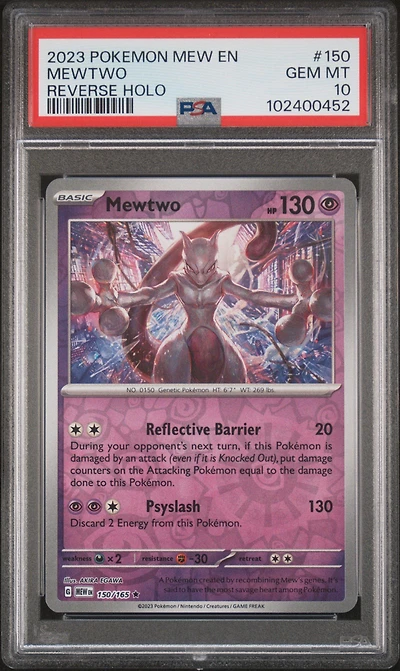 2023 Pokemon Mew En-151 150 Mewtwo Reverse Holo PSA 10