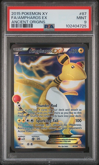 2015 Pokemon Xy Ancient Origins 87 Full Art/ampharos Ex PSA 9