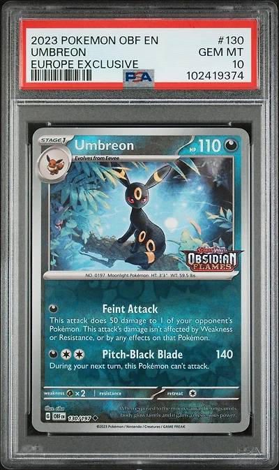 2023 Pokemon Obf En-obsidian Flames 130 Umbreon Europe Exclusive PSA