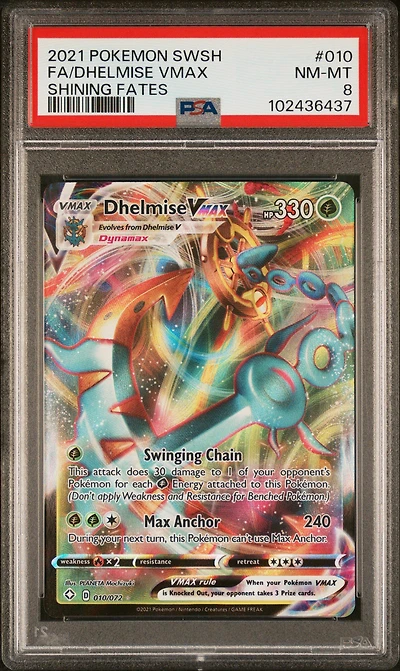 2021 Pokemon Sword & Shield Shining Fates 010 Full Art/dhelmise Vmax PSA