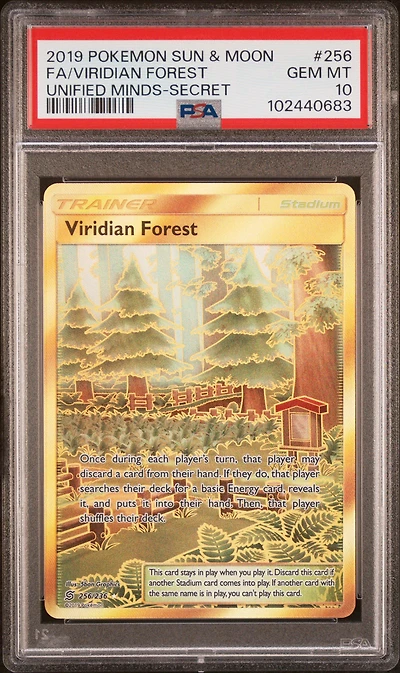 2019 Pokemon Sun & Moon Unified Minds 256 Full Art/viridian Forest Secret PSA 10