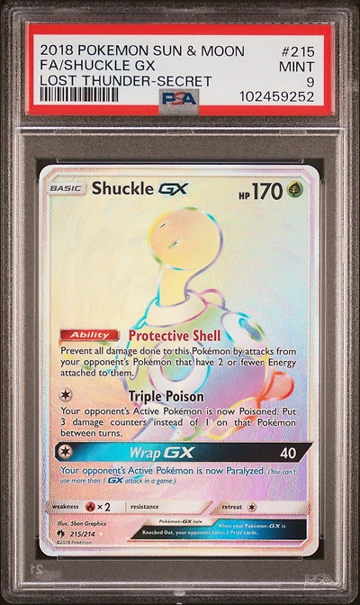 2018 Pokemon Sun & Moon Lost Thunder 215 Full Art/shuckle Gx Secret PSA 9