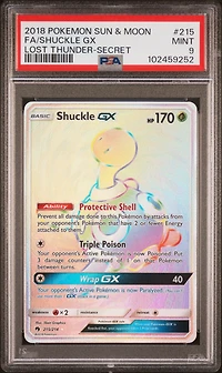 2018 Pokemon Sun & Moon Lost Thunder 215 Full Art/shuckle Gx Secret PSA 9