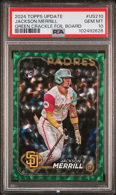 2024 Topps Update Us210 Jackson Merrill Green Crackle Foilboard PSA 10