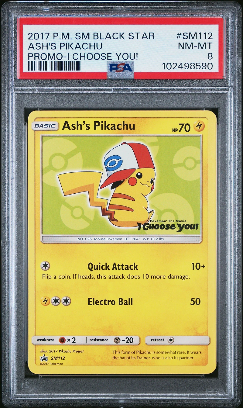 2017 Pokemon Sm Black Star Promo Sm112 Ash's Pikachu I Choose You! PSA