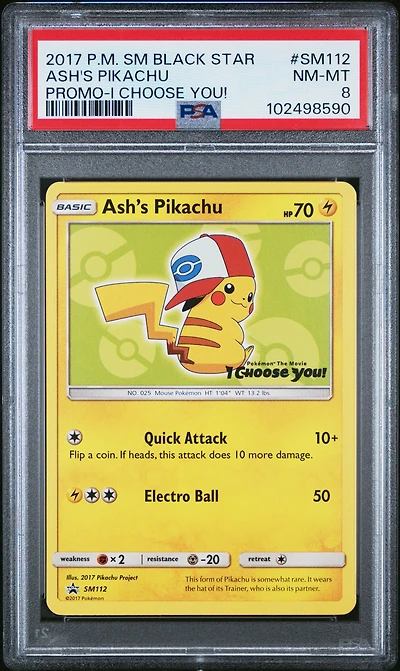 2017 Pokemon Sm Black Star Promo Sm112 Ash's Pikachu I Choose You! PSA