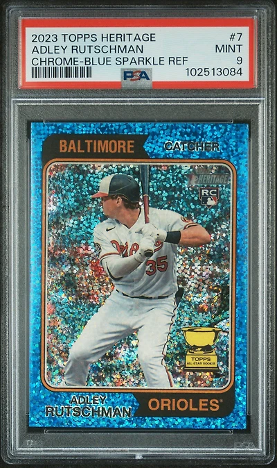 2023 Topps Heritage 7 Adley Rutschman Chrome-blue Sparkle Refractor PSA 9