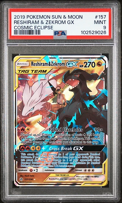 2019 Pokemon Sun & Moon Cosmic Eclipse Reshiram & Zekrom Gx PSA