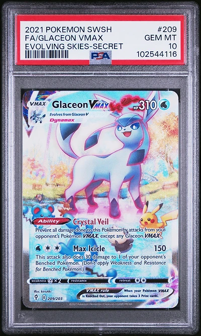 2021 Pokemon Sword & Shield Evolving Skies Full Art/glaceon Vmax Secret PSA