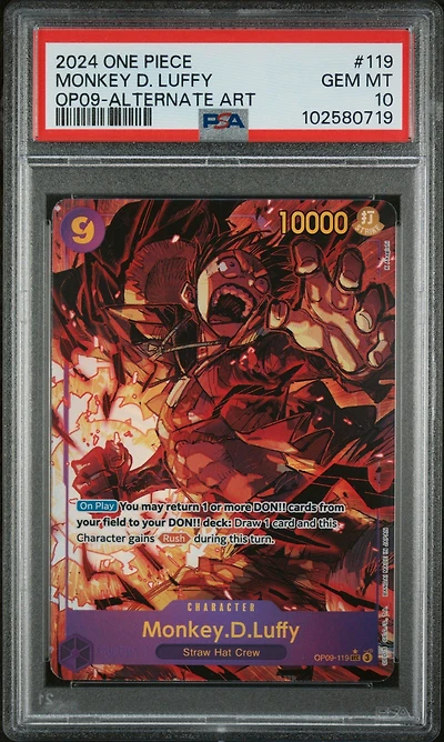 2024 One Piece Op09-emperors In The New World 119 Monkey D. Luffy Alternate Art PSA 10