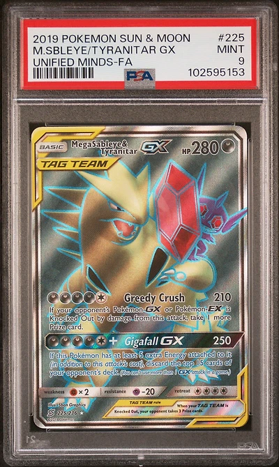 2019 Pokemon Sun & Moon Unified Minds Full Art/mega Sableye & Tyranitar Gx PSA