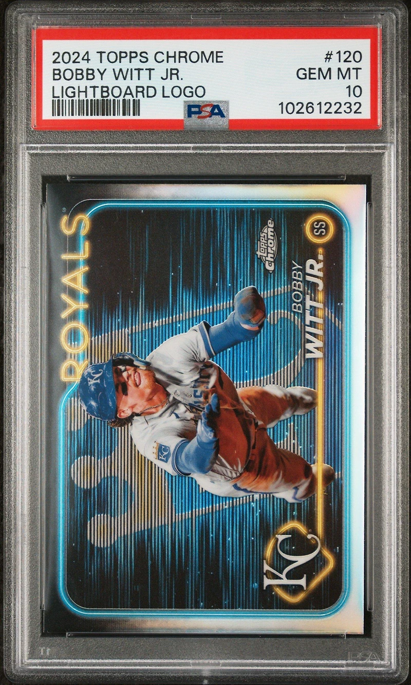 2024 Topps Chrome 120 Bobby Witt Jr. Lightboard Logo PSA 10