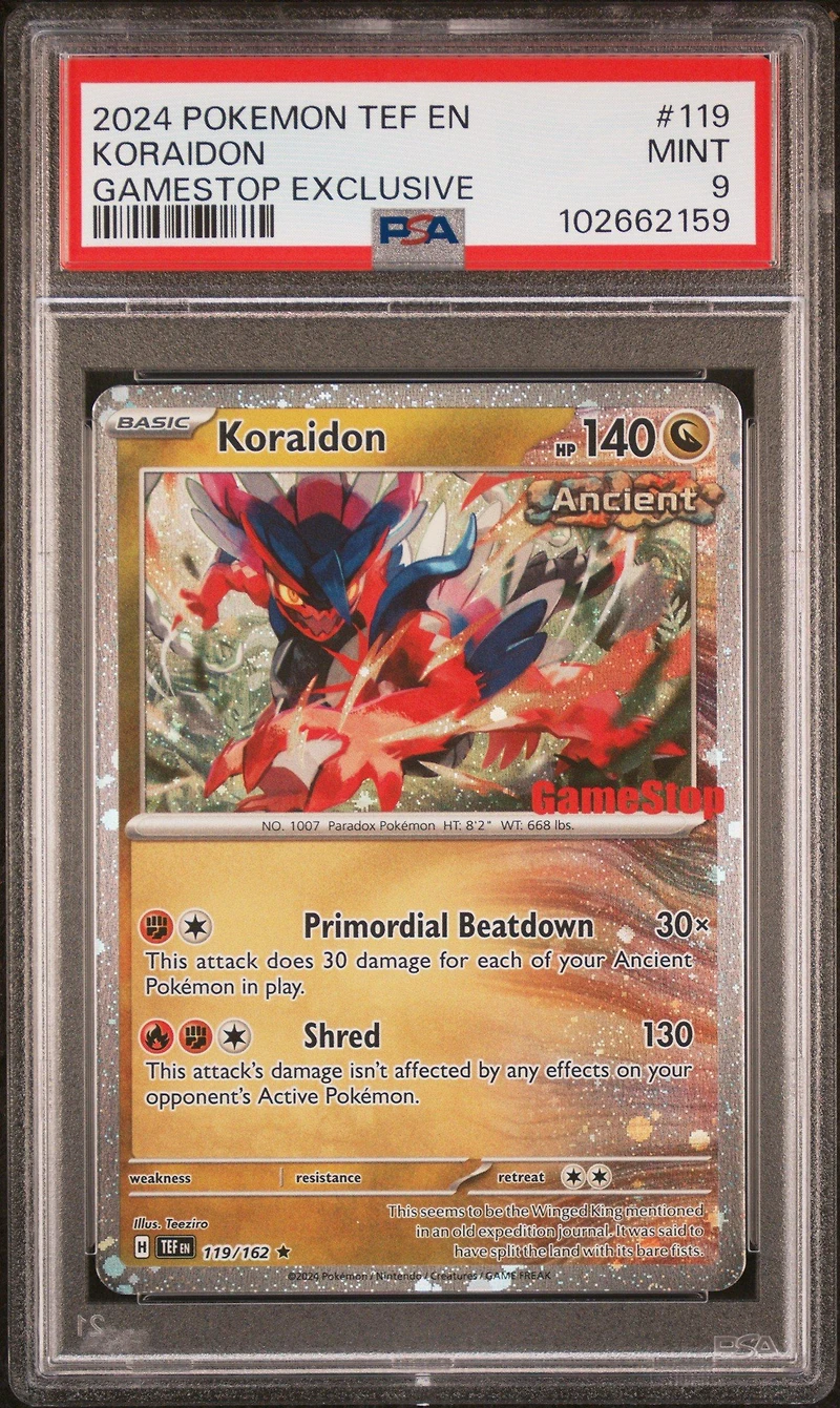 2024 Pokemon Tef En-temporal Forces 119 Koraidon Gamestop Exclusive PSA