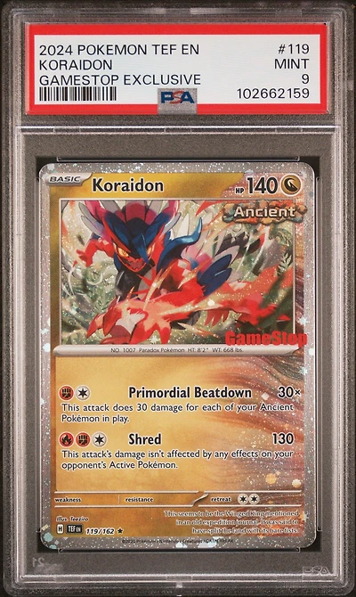 2024 Pokemon Tef En-temporal Forces 119 Koraidon Gamestop Exclusive PSA