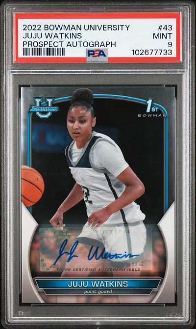 2022 Bowman Chrome University 43 Juju Watkins Prospect Autograph PSA 9