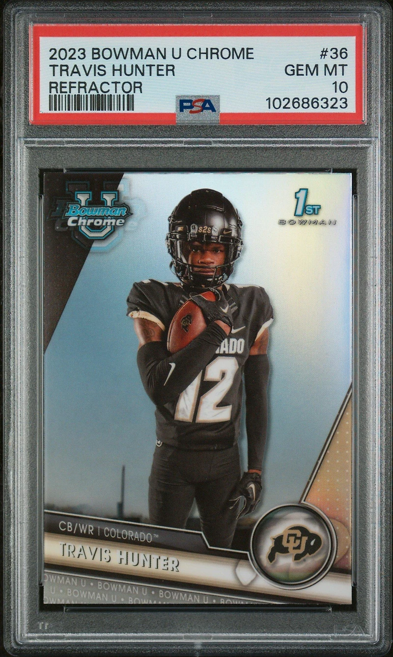 2023 Bowman University Chrome 36 Travis Hunter Refractor PSA 10