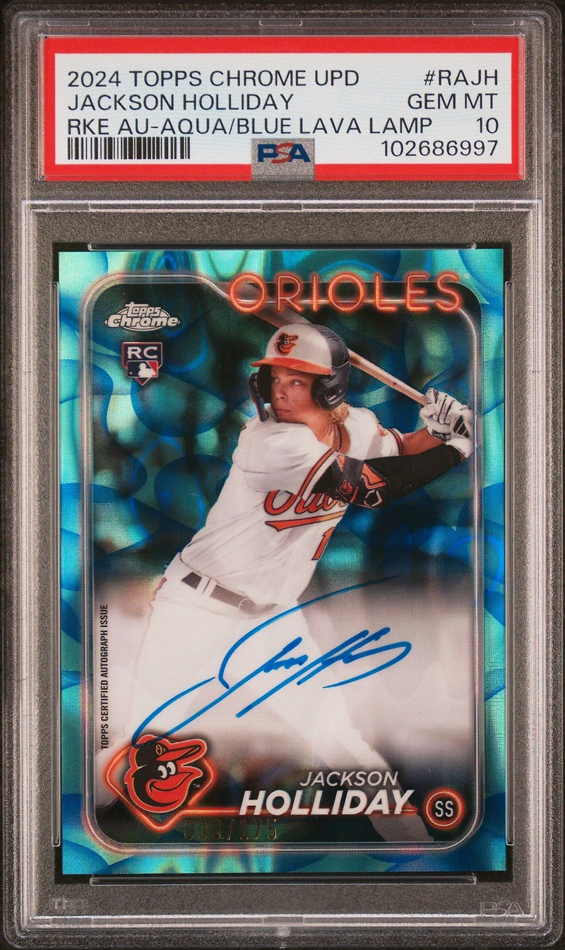 2024 Topps Chrome Update Chrome Rookie Autographs Rajh Jackson Holliday Aqua/blue Lava Lamp PSA 10