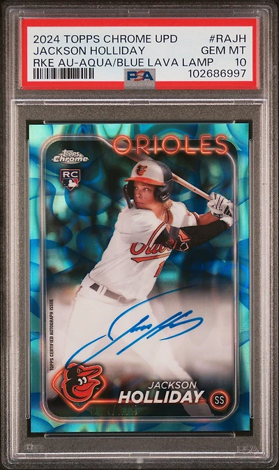 2024 Topps Chrome Update Chrome Rookie Autographs Rajh Jackson Holliday Aqua/blue Lava Lamp PSA 10