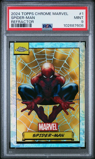 2024 Topps Chrome Marvel 1 Spider-man Refractor PSA 9