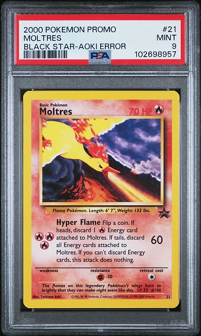 2000 Pokemon Promo Black Star 21 Moltres Toshinao Aoki Error PSA