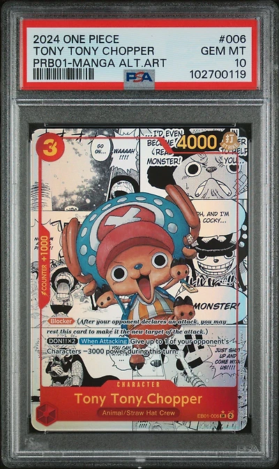 2024 One Piece Prb01-premium Booster -one Piece Card The Best- 006 Tony Tony Chopper Manga Alternate Art PSA 10