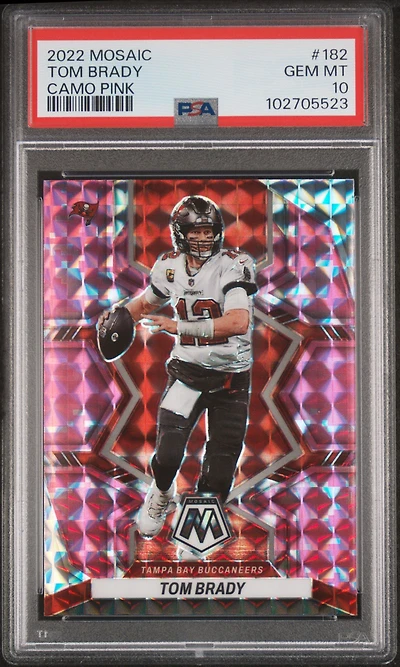 2022 Panini Mosaic 182 Tom Brady Camo Pink PSA 10