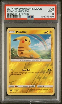 2017 Pokemon Sun & Moon Shining Legends 28 Pikachu-reverse Foil PSA 9