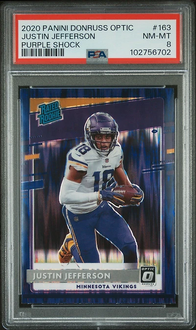 2020 Panini Donruss Optic 163 Justin Jefferson Purple Shock PSA