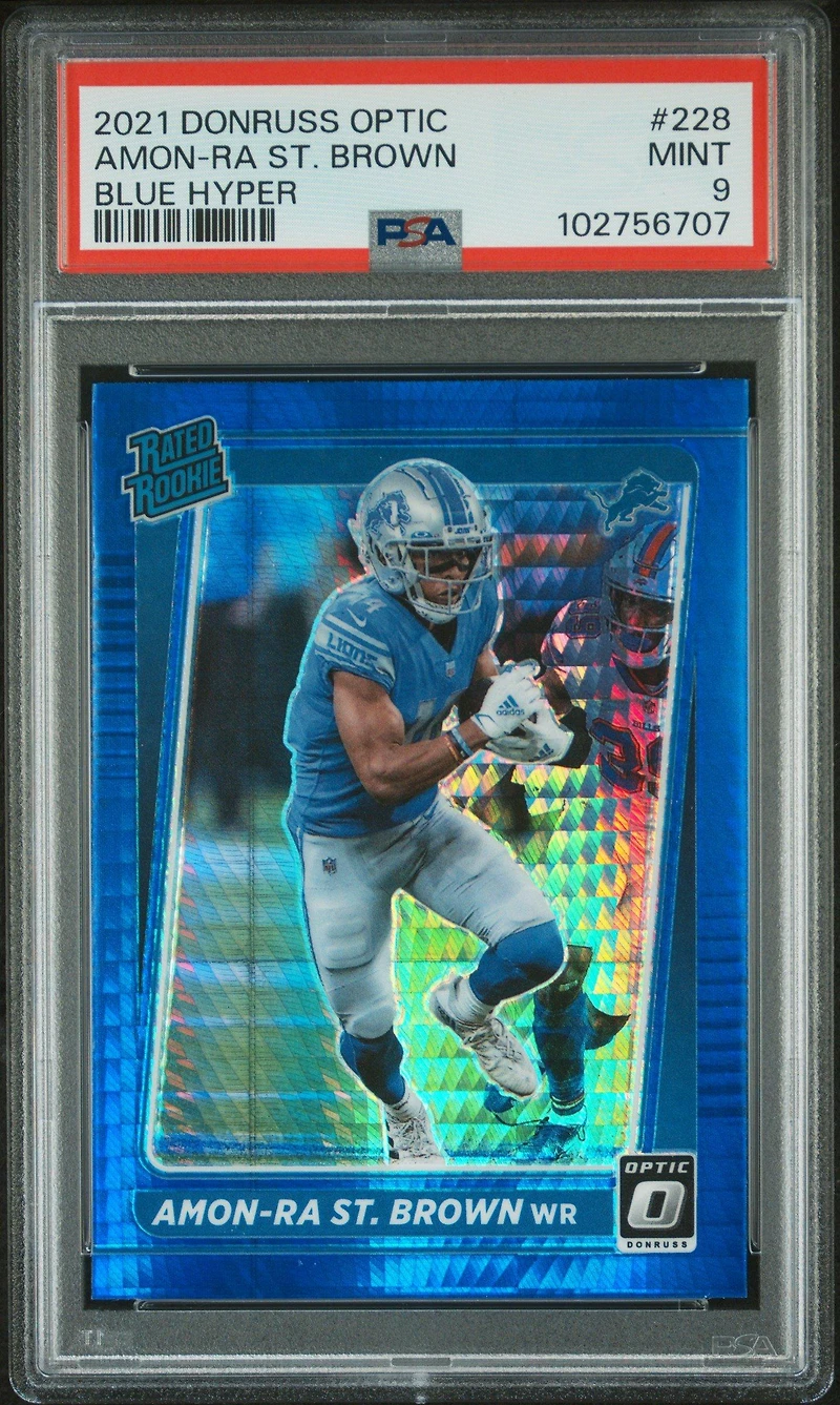 2021 Panini Donruss Optic 228 Amon-ra St. Brown Blue Hyper PSA 9
